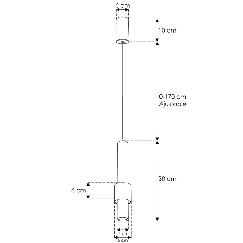 Cilíndro de luz acabado negro para suspender 5W 24° luz cálida (3000K), suspensión ajustable 0-170cm de línea Europea iLumileds