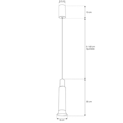 Flauta de luz acabado negro con blanco para suspender 10W 24° luz cálida (3000K), suspensión ajustable 0-160cm de línea Europea iLumileds