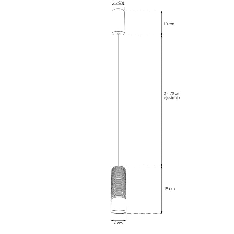 Cilíndro de luz acabado negro para suspender 15W 24° luz cálida (3000K), suspensión ajustable 0-170cm de línea Europea iLumileds