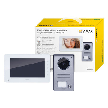 Kit videoportero ELVOX 7in 1 contiene 1 pantalla con teclado capacitivo LCD 7 pulgadas, 1 placa de entrada audio / vídeo con timbre antilluvia, 1 alimentador 24Vdc, listo para instalarse de Vimar