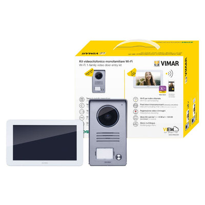 Kit videoportero Wi-Fi ELVOX controla desde App View Door 7in 1 contiene 1 pantalla táctil LCD 7 pulgadas, 1 placa de entrada audio / vídeo con timbre antilluvia, 1 alimentador 24Vdc, listo para instalarse de Vimar