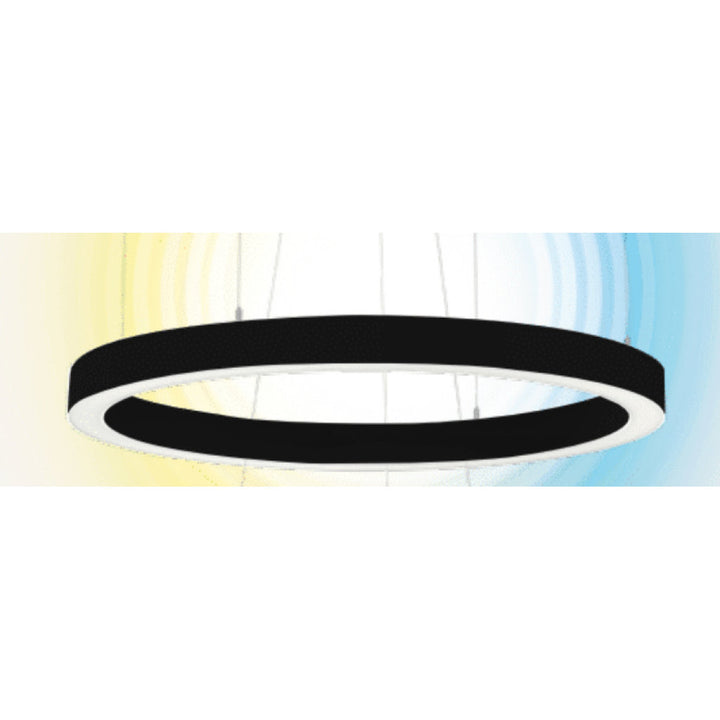 Aro de luz para suspender(Ø120cm) Contour Circular Configurable, potencia y color de luz selectable (60/80/100W) (cálido 3000K / cálido 3500K / neutro 4000K / neutro frío 5000K), acabado aluminio negro 0-10V, 120-277V de Luceco
