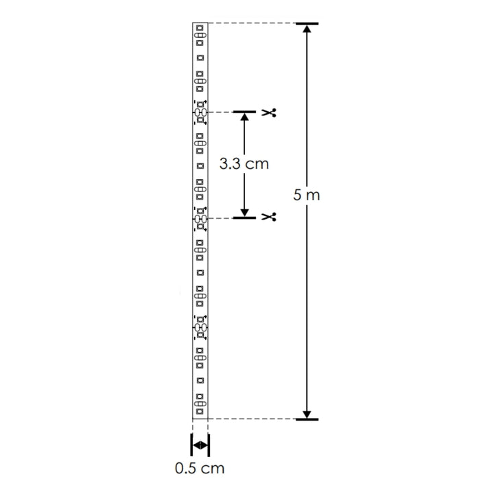 Tira LED solo 0.5cm de ancho 14.4W/m 24V CRI:90 con 210 chips/m rollo 5m opción de tonos de luz, con auto adhesivo de iLumileds