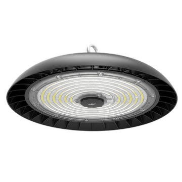 High Bay TITAN flujo seleccionable (200W-40,000lm, 150W-30,000lm, 100W-20,0000lm) 120-277V, Atenuable 0-10VDC, color de luz neutro frío (5000K) incluye base para Sensor de Luz y de Ocupación (se vende por separado) de Luceco