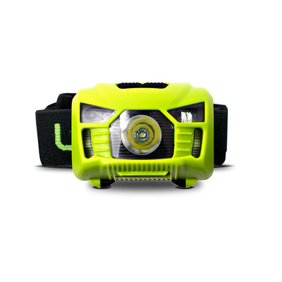 Lámpara de cabeza USB Recargable Inspection Head Torch 3W 150Lm luz fría, encendido y apagado manos libre con 5 modos de luz, acabado negro con verde lima de Luceco