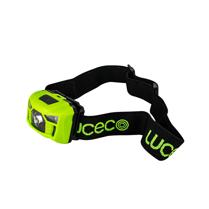 Lámpara de cabeza USB Recargable Inspection Head Torch 3W 150Lm luz fría, encendido y apagado manos libre con 5 modos de luz, acabado negro con verde lima de Luceco