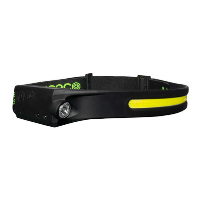 Lámpara de cabeza USB Recargable Flexible Headtorch 5W 350lm luz fría, encendido y apagado manos libre con 4 modeos de luz, acabado negro con verde lima de Luceco