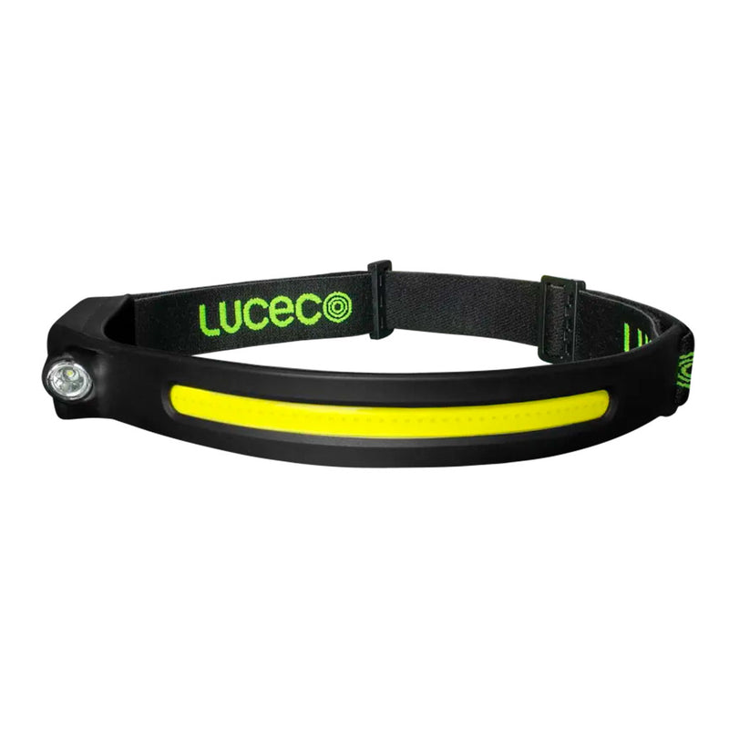 Lámpara de cabeza USB Recargable Flexible Headtorch 5W 350lm luz fría, encendido y apagado manos libre con 4 modeos de luz, acabado negro con verde lima de Luceco