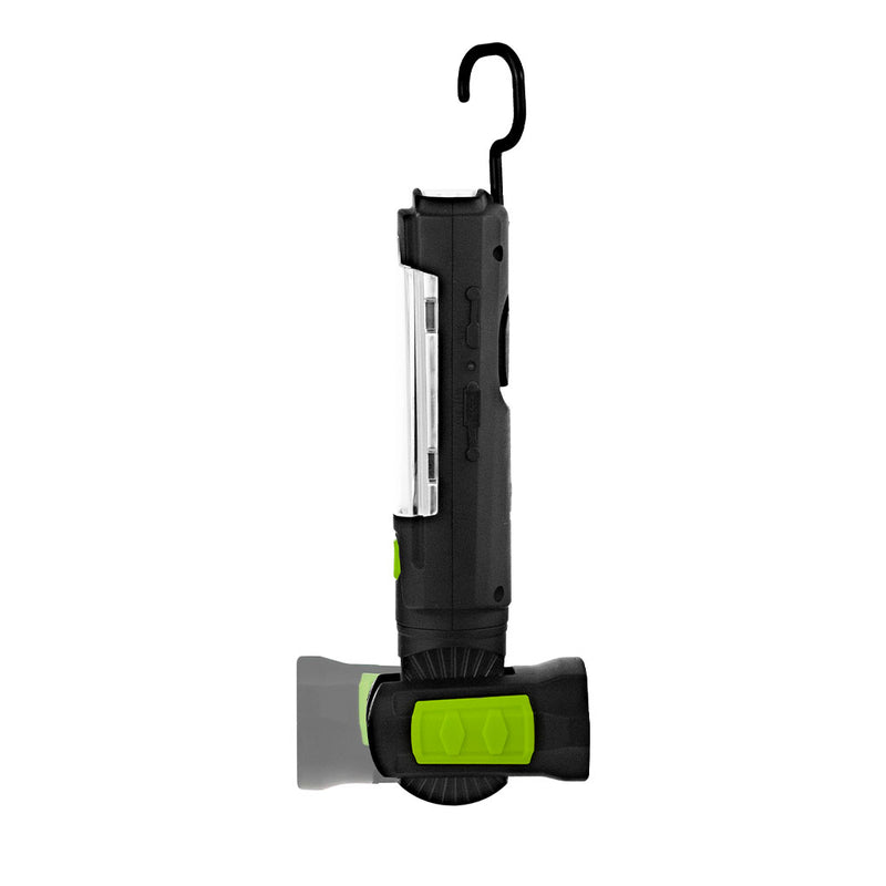 Antorcha LED de trabajo USB Recargable Inspection Tilt Torch 3W 300lm luz fría, con base magnetica giratoria 360°, acabado negro con verde lima de Luceco