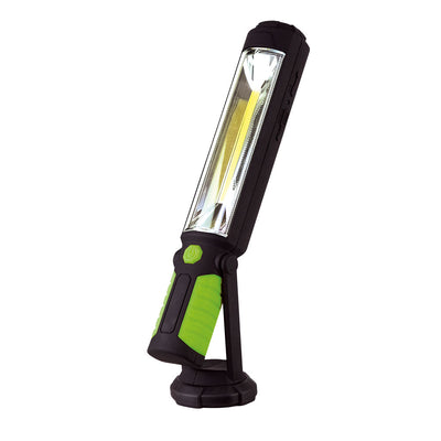 Antorcha LED de trabajo USB Recargable Inspection Tilt Torch 5W 450lm luz fría, con base magnetica giratoria 360°, acabado negro con verde lima de Luceco