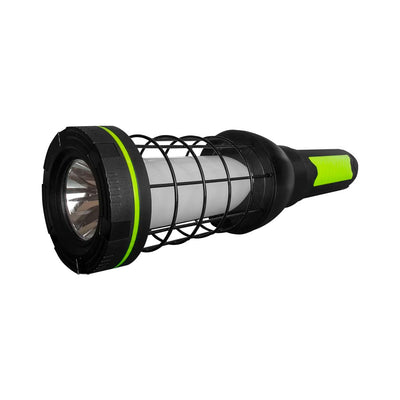 Antorcha LED de trabajo con rejilla USB Recargable Multu Functional Cage 360° 6W 600lm luz fría, acabado negro con verde lima de Luceco