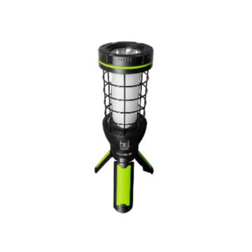 Antorcha LED de trabajo con rejilla USB Recargable Multu Functional Cage 360° 6W 600lm luz fría, acabado negro con verde lima de Luceco