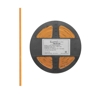 Tira LED COB 0.5cm de ancho 10W/m 24V CRI:90 con 400 chips/m rollo 5m tecnología roll to roll (sin soldaduras) opción de tonos de luz, con auto adhesivo de iLumileds