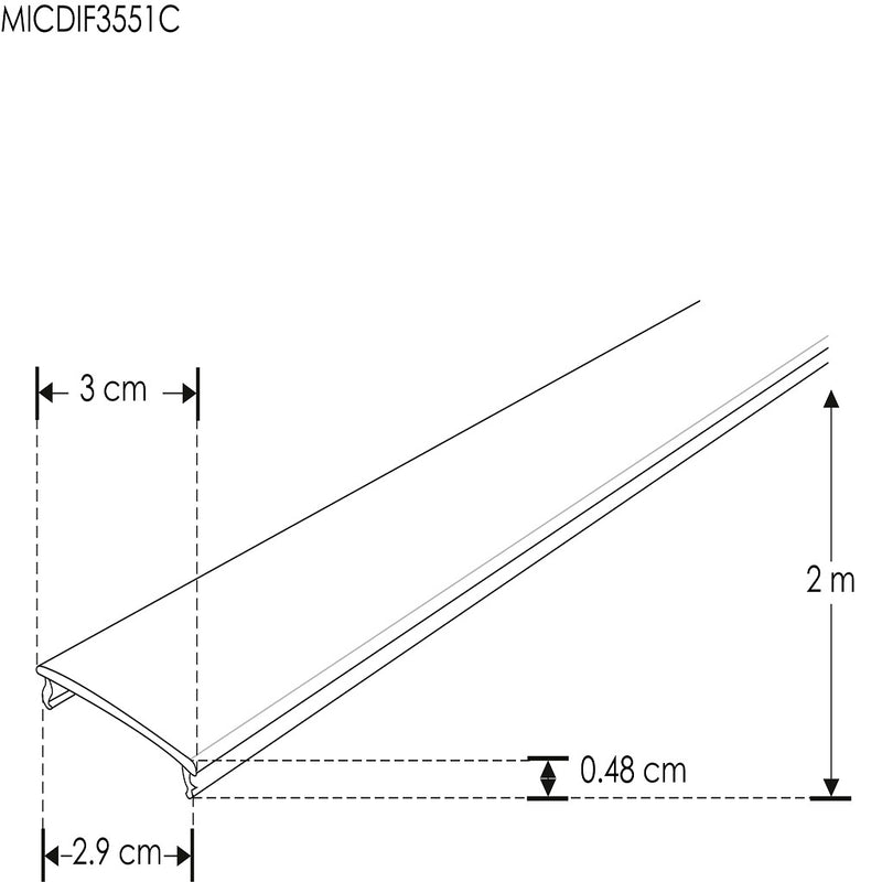 Mica difusa para perfil de aluminio ILUPA3551UGRC, rectangular 2m de iLumileds (No se vende individual)