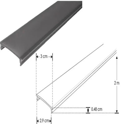 Mica difusa negra traslucida para perfil de aluminio ILUPA3551NUGRC, rectangular 2m de iLumileds (No se vende individual)