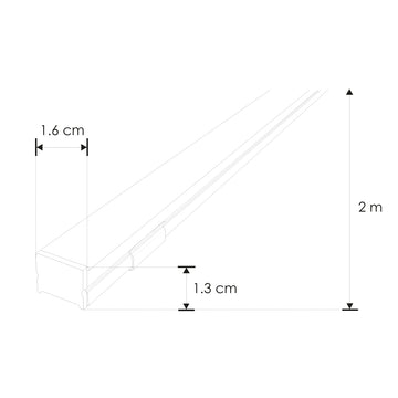 Kit de perfil de aluminio PA1612KIT -L:2m A:1.6cm Al:1.3cm- para tira LED, incluye difusor acrílico, 2 tapas laterales y 2 grapas de sujeción