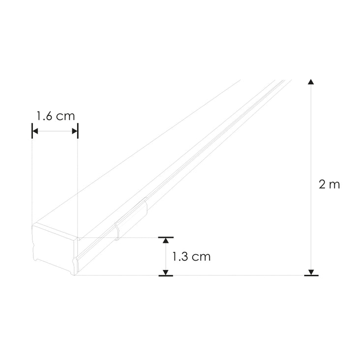 Kit de perfil de aluminio PA1612KIT -L:2m A:1.6cm Al:1.3cm- para tira LED, incluye difusor acrílico, 2 tapas laterales y 2 grapas de sujeción