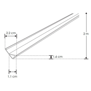 Kit perfil aluminio esquinero PA1616KIT. -L:2m A:1.6cm Al:2.2cm- para tira LED, incluye difusor acrílico, 2 tapas laterales y 2 grapas de sujeción