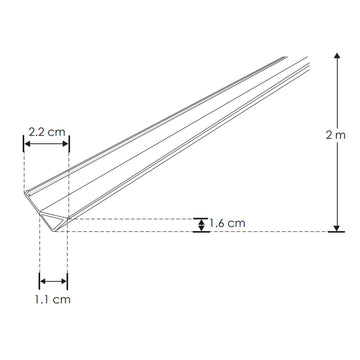 Kit perfil negro aluminio esquinero PA1616NKIT. -L:2m A:1.6cm Al:2.2cm- para tira LED, incluye difusor acrílico, tapas laterales y grapas de sujeción