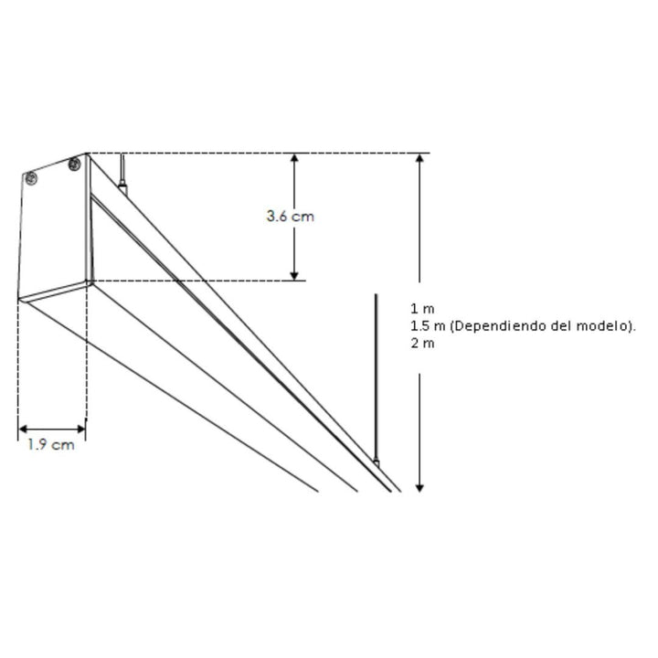 Luminario lineal para suspender 2m de longitud con difusor dropdown 57W 127V opciones color de luz de iLumileds