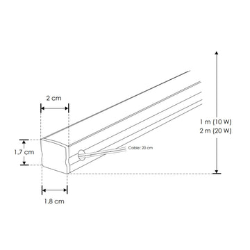 Perfil aluminio negro integrado 10W compatible con lambrin decorativo WPC PA2018N100. -Largo:1m A:2cm Al:1.7cm-, opción solor de luz cálido (2700K y neutro (4100K) con alimentación lateral, 127V de iLumileds