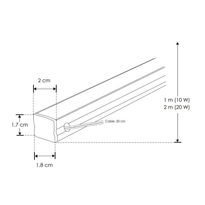 Perfil aluminio negro integrado 10W compatible con lambrin decorativo WPC PA2018N100. -Largo:1m A:2cm Al:1.7cm-, opción solor de luz cálido (2700K y neutro (4100K) con alimentación lateral, 127V de iLumileds