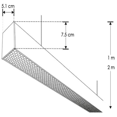 Luminario lineal 2m para suspender acabado negro con policarbonato y rejilla honeycomb 80w 127V de ilumines
