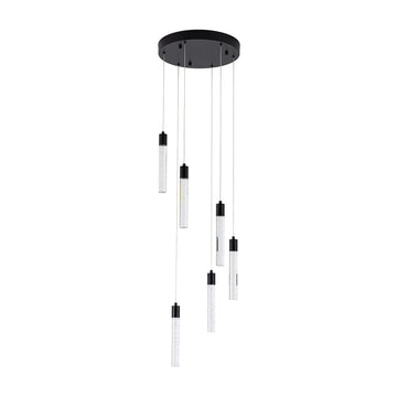 Lámpara colgante MANHATTAN 6 luces 36W, color de luz selectable cálida 3000°K / neutro 4000°K / frío 6000°K, atenuable, 127V de Quor Lighting - Q90106-BK