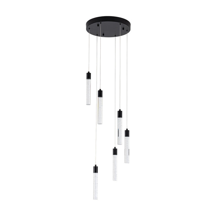 Lámpara colgante MANHATTAN 6 luces 36W, color de luz selectable cálida 3000°K / neutro 4000°K / frío 6000°K, atenuable, 127V de Quor Lighting - Q90106-BK
