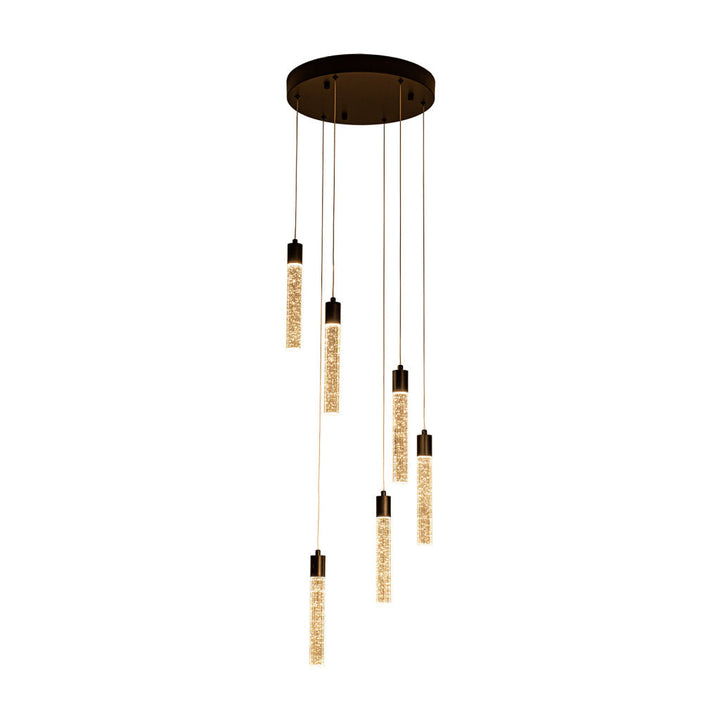 Lámpara colgante MANHATTAN 6 luces 36W, color de luz selectable cálida 3000°K / neutro 4000°K / frío 6000°K, atenuable, 127V de Quor Lighting - Q90106-BK