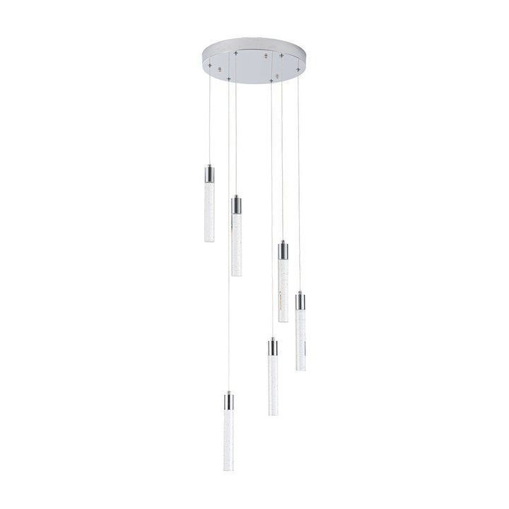 Lámpara colgante MANHATTAN 6 luces 36W, color de luz selectable cálida 3000°K / neutro 4000°K / frío 6000°K, atenuable, 127V de Quor Lighting - Q90106-CH