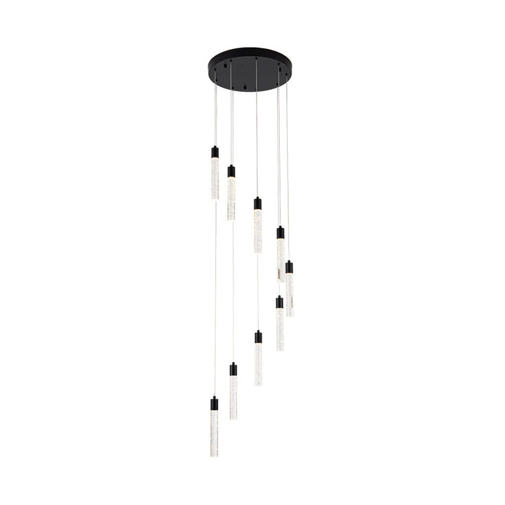 Lámpara colgante MANHATTAN 9 luces 43W, color de luz selectable cálida 3000°K / neutro 4000°K / frío 6000°K, atenuable, 127V de Quor Lighting - Q90109-BK