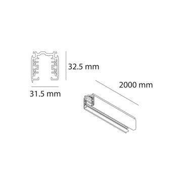 Riel electrificado trifásico 2m de sobreponer Pro Track, acabado blanco o negro de AURO Lighting