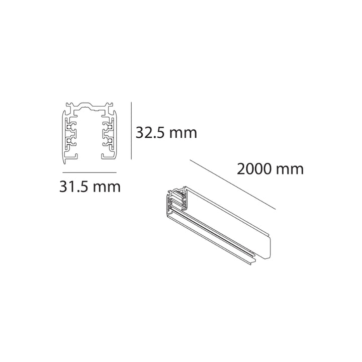 Riel electrificado trifásico 2m de sobreponer Pro Track, acabado blanco o negro de AURO Lighting