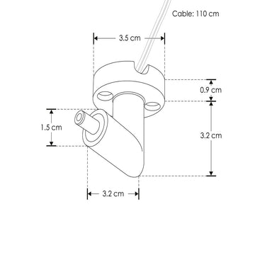 Conector vertical macho de pared y techo 90° policarbonato acabado negro para luminarios de la serie ILURBK, incluye par de cables internos de 110 cm para luminarios de la serie RUB CUBE de iLumileds