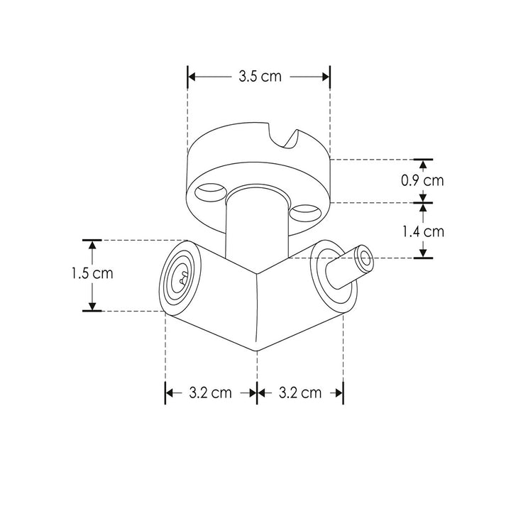 Conector horizontal macho - hembra (lado izquierdo) de pared y techo 90° policarbonato acabado negro para luminarios de la serie RUB CUBE de iLumileds