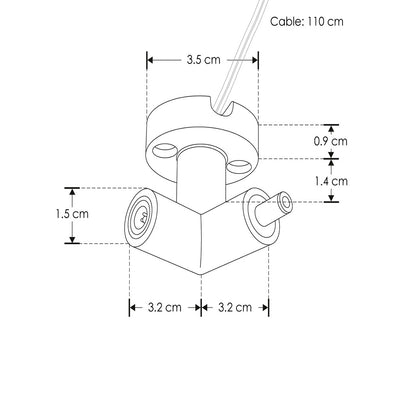 Conector horizontal macho - hembra (lado izquierdo) de pared y techo 90° policarbonato acabado negro, incluye par de cables 110 cm para luminarios de la serie RUB CUBE de iLumileds