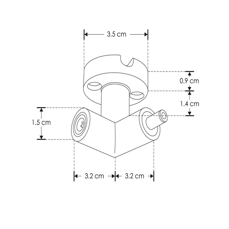 Conector horizontal macho - hembra (lado izquierdo) de pared y techo 90° policarbonato acabado negro para luminarios de la serie RUB CUBE de iLumileds