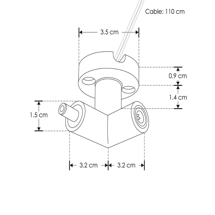 Conector horizontal macho - hembra (lado derecho) de pared y techo 90° policarbonato acabado negro, incluye par de cables 110 cm para luminarios de la serie RUB CUBE de iLumileds
