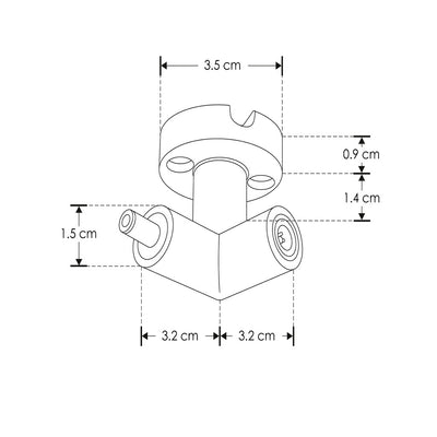 Conector horizontal macho - hembra (lado derecho) de pared y techo 90° policarbonato acabado negro para luminarios de la serie RUB CUBE de iLumileds