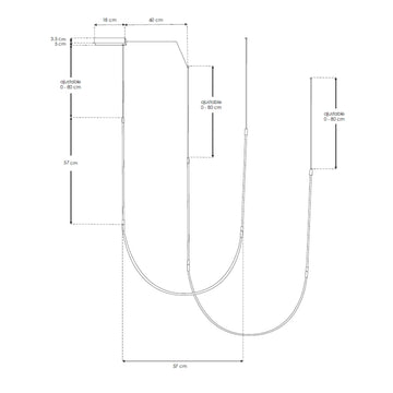Luminario para suspender 35W 100° serie RUB CUBE, incluye dos líneas luminosas en forma de U y accesorios, cambio de color de luz y atenuación vía control remoto o APP de iLumileds