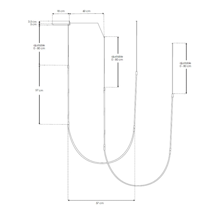 Luminario para suspender 35W 100° serie RUB CUBE, incluye dos líneas luminosas en forma de U y accesorios, cambio de color de luz y atenuación vía control remoto o APP de iLumileds