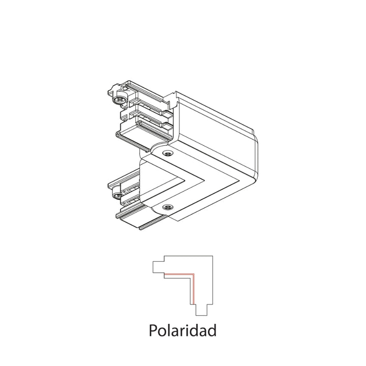 Conector en L polaridad interna de riel electrificado RAIL, acabado blanco o negro de AURO Lighting