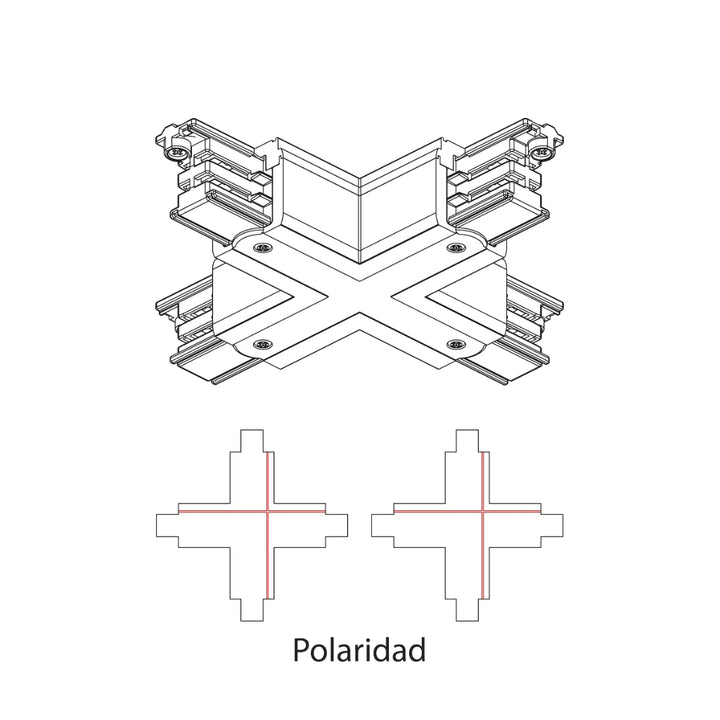 Conector X polaridad superior e inferior de riel electrificado RAIL, acabado blanco o negro de AURO Lighting