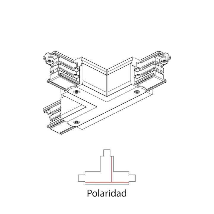 Conector T polaridad 1 de riel electrificado RAIL, acabado blanco o negro de AURO Lighting