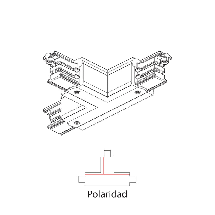 Conector T polaridad 2 de riel electrificado RAIL, acabado blanco o negro de AURO Lighting