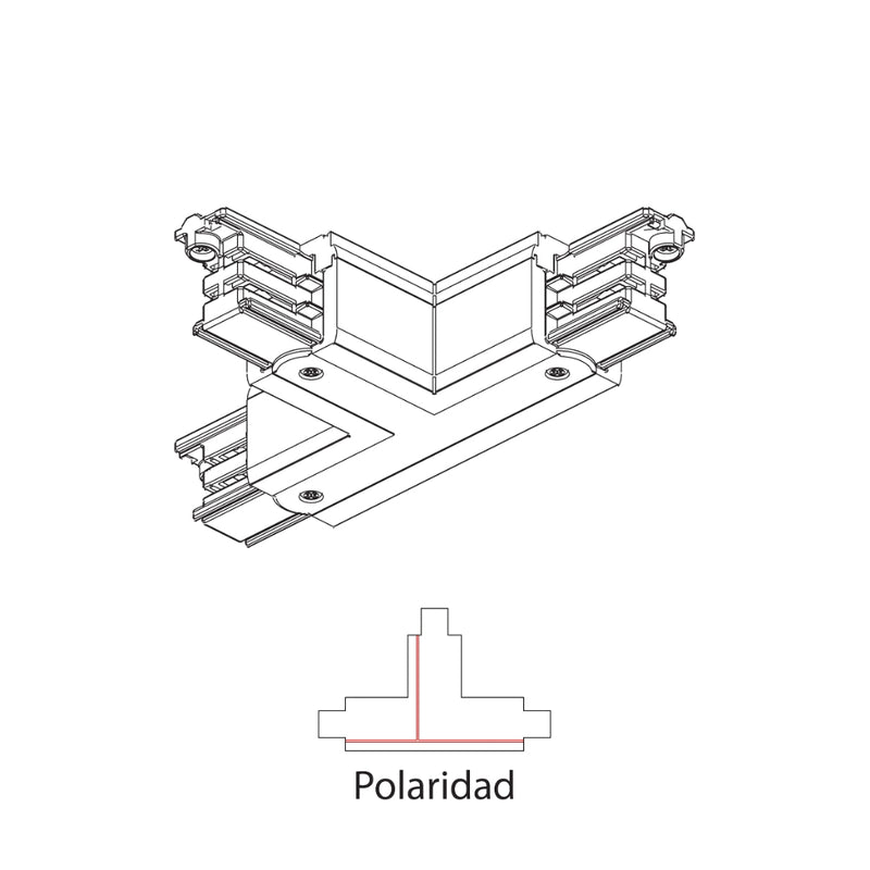 Conector T polaridad 3 de riel electrificado RAIL, acabado blanco o negro de AURO Lighting