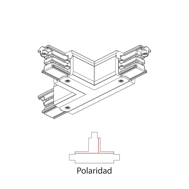 Conector T polaridad 4 de riel electrificado RAIL, acabado blanco o negro de AURO Lighting