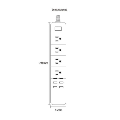 Barra Multicontacto WiFi Smart 4 contactos + 4 toma USB control individual o en conjunto 100-240V 15A de ICON