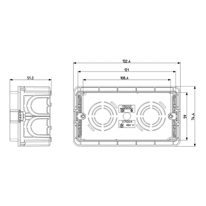 Caja rectangular empotrable en mampostería 4 módulos acabado azul de Vimar